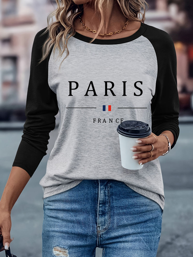 Street Fashion Paris - T-shirt décontracté à manches longues avec